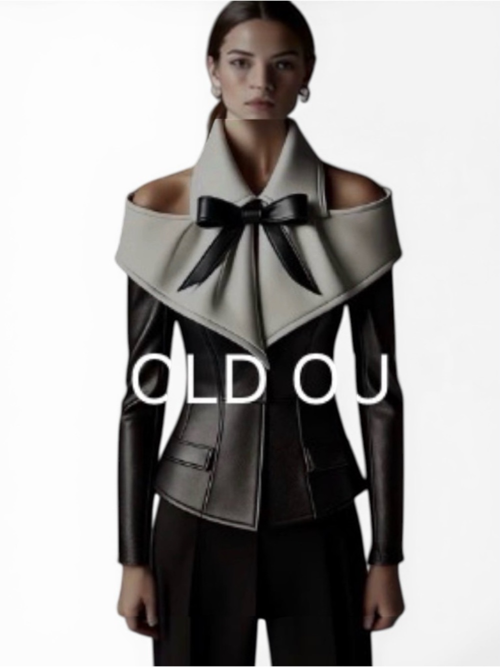 Stylewe Black and White Halter faux leather with an attached Bow collar